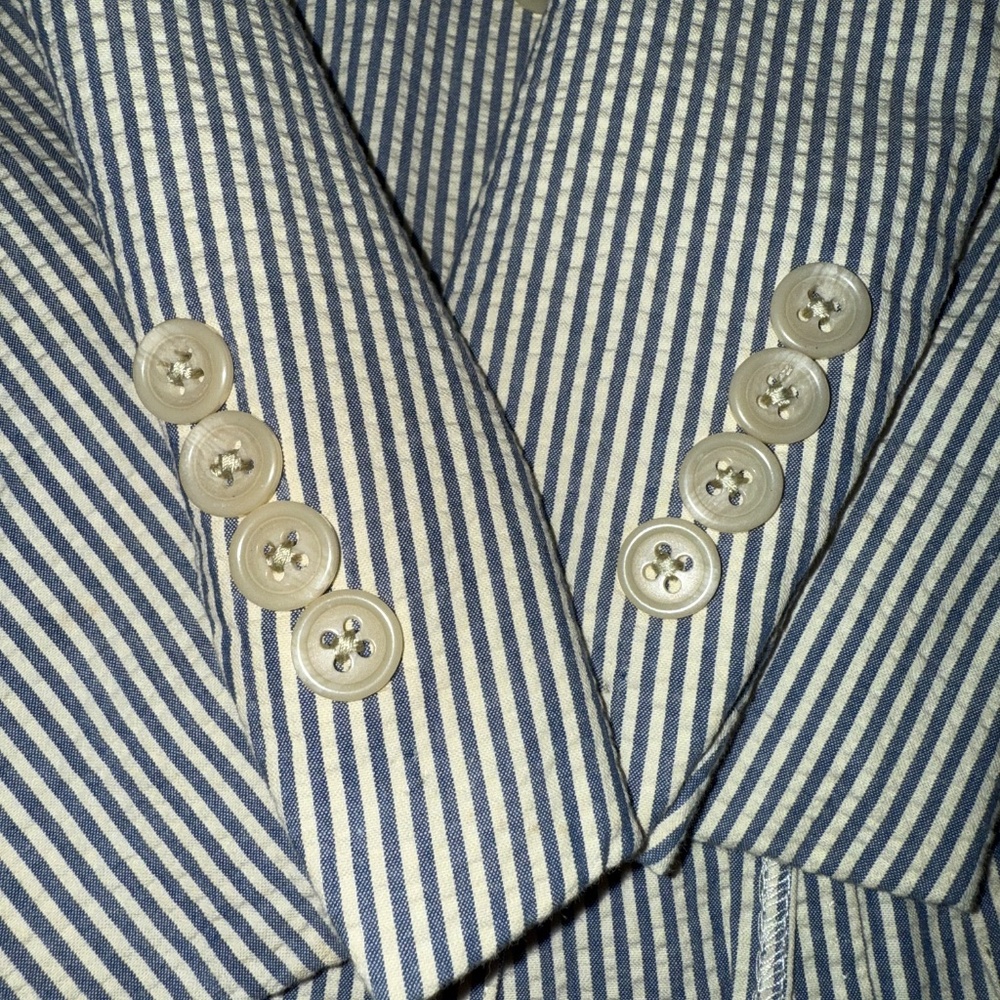 Polo Ralph Lauren Blazer Jacket Mens 42L White Blue Striped Seersucker Italy EUC - Picture 15 of 16